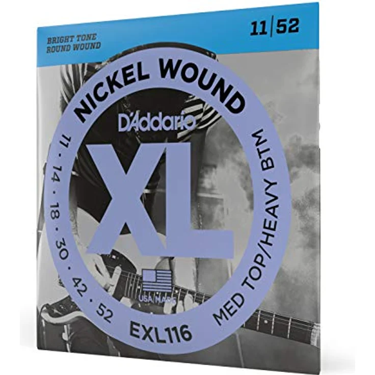 D'Addario EXL116 Nickel Wound E-Gitarrensaiten, Medium Top/Heavy Bottom, 11-52, hell und vielseitig, hergestellt in den USA – Bild 1