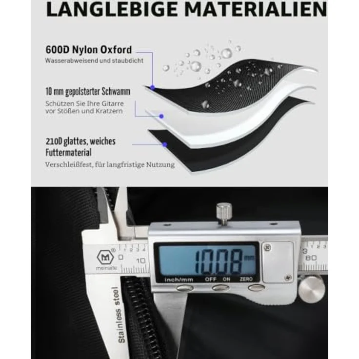 Donner E-Bass Tasche 47 Zoll, gepolstert mit 10mm Schutz, wasserdicht Gigbag für E-Bass, Schwarz – Bild 4