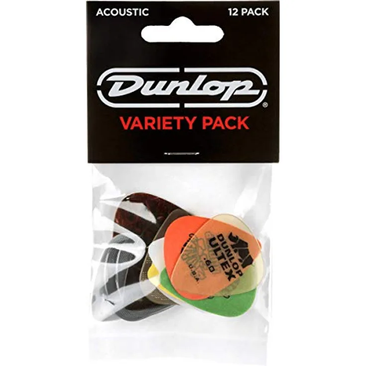JIM DUNLOP Plektrum Variety Pack für Akustikgitarre, 6 Stück aus Ultex, Tortex, Shell Celluloid und Nylon