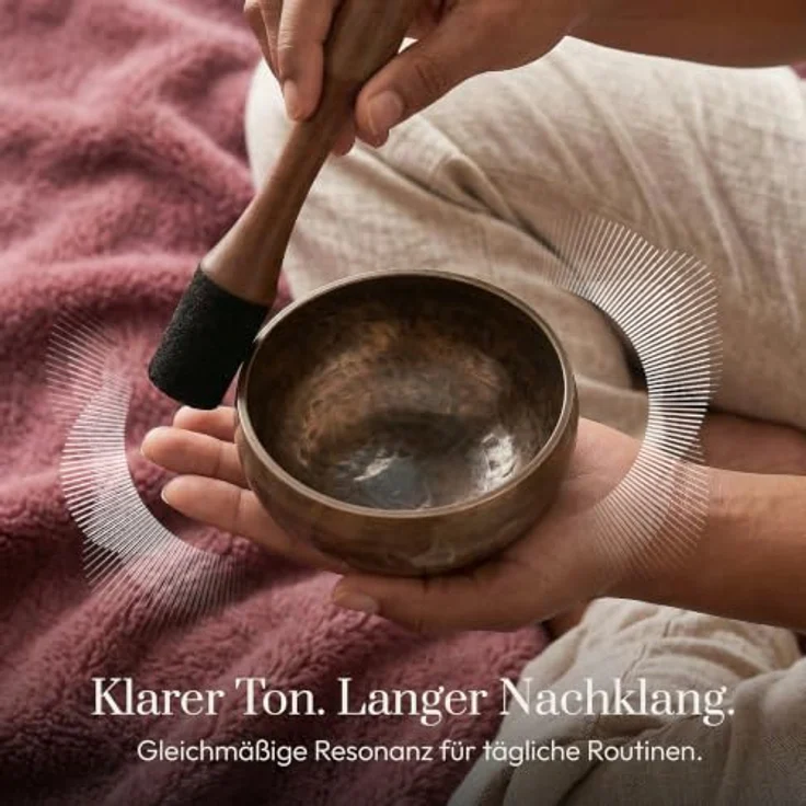 Silent Mind Klangschale Ø9 cm Bronze, Handgefertigtes Komplett-Set mit Kissen und Klöppel, klarer stabiler Klang für Meditation und Achtsamkeit – Bild 3