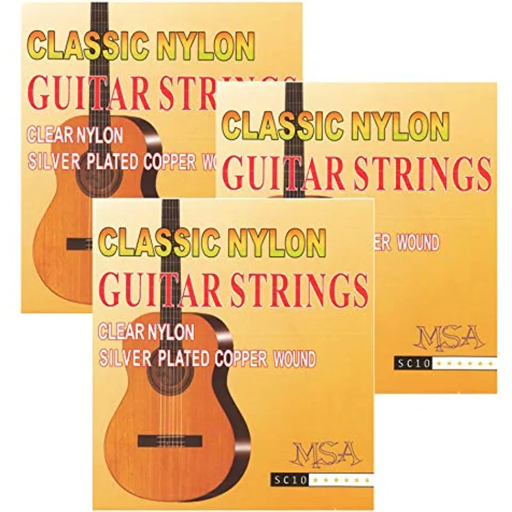 MSA 3 Satz Gitarrensaiten Nylon für klassische Konzertgitarre, Stärken .028/.032/.040/.030/.035/.043