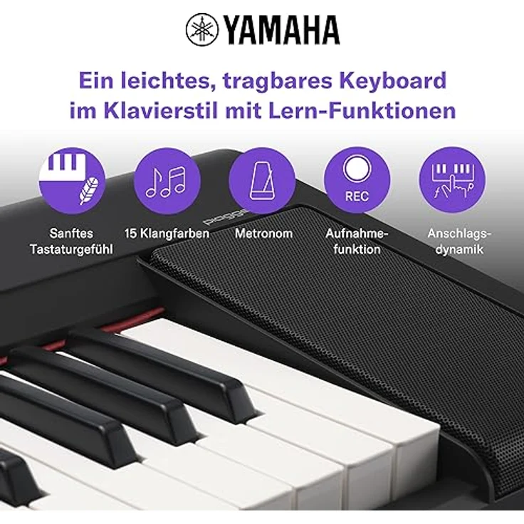Yamaha NP-15 Piaggero Black, Digital Piano mit 61 anschlagsdynamischen Tasten, neuer Stereo Grand Piano Sound, 15 Sounds, 64 stimmige Polyphonie, Batteriebetrieb möglich – Bild 2