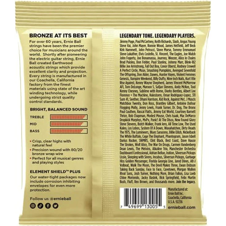 Ernie Ball Earthwood Custom Medium 80/20 Bronze Akustik-Gitarrensaiten, 3er-Pack, Stärke 12.5-56 mit ausgewogenem Klang und hervorragender Projektion – Bild 2