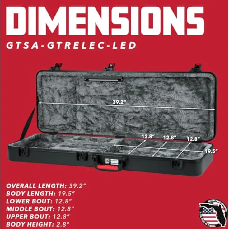 Gator TSA LED Electric Guitar Case, Gitarrenkoffer mit LED-Innenbeleuchtung für ST- & T-Style E-Gitarre, schwarz – Bild 6