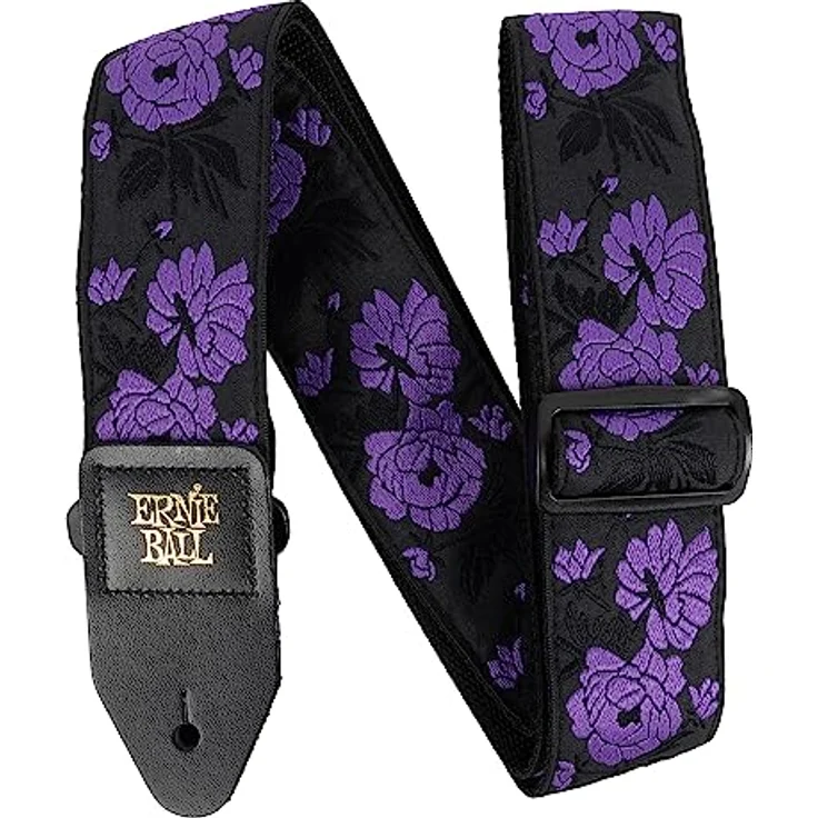 Ernie Ball Lavender Rose Jacquard Gitarrengurt, verstellbar von 104 bis 182 cm, Polypropylen mit Lederenden und goldfarbenem Logo – Bild 2