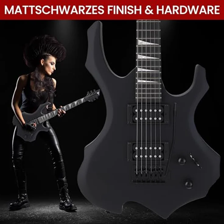 Pyle E-Gitarre Set, Elektrische Gitarre mit 10W Verstärker, Gigbag, Stimmgerät, Gitarrenzubehör, Schwarz – Bild 3