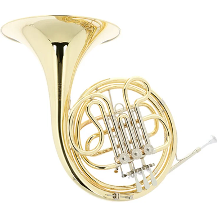 Hans Hoyer 700L F-French Horn, Waldhorn mit Neusilber Zügen, 310 mm Schallstück, Goldmessing Mundrohr, inklusive Mundstück und Koffer