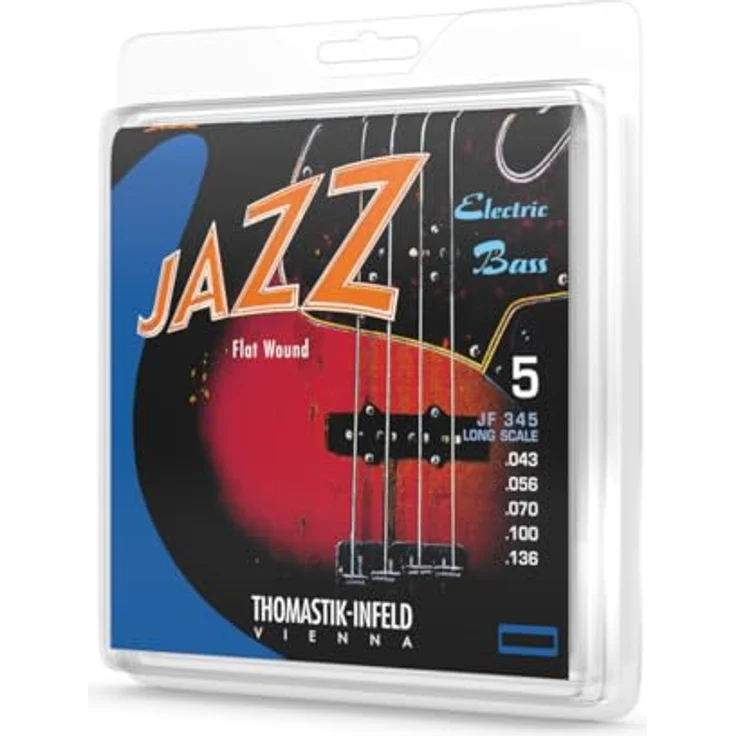 Thomastik-Infeld JF345 Saiten für E-Bass Jazz Bass, Flat Wound, 5-string Long Scale 34 Zoll, Nickellegierung, Stärken .043 - .100 – Bild 1