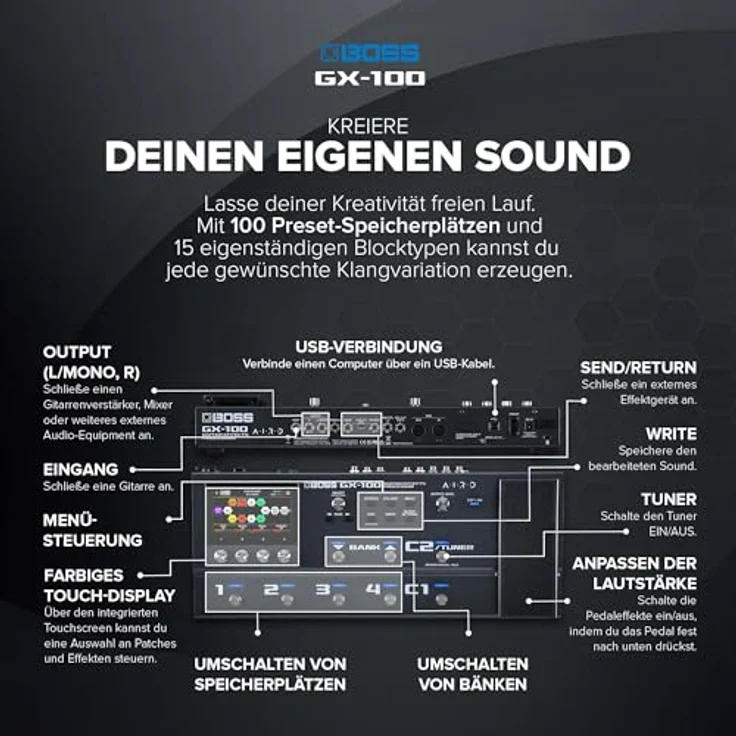 Boss GX-100, Gitarren-Multieffektpedal mit 23 Verstärkertypen, 150 BOSS Effekten und 200 Speicherplätzen – Bild 5