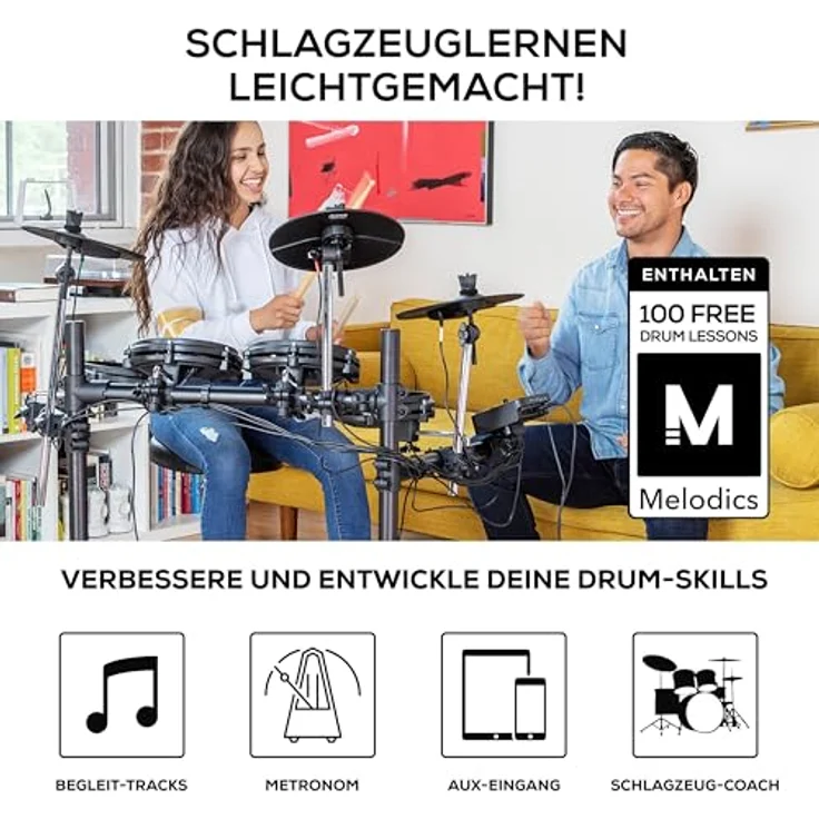 Alesis Turbo Mesh Kit, E Schlagzeug Elektronisch mit 8-Zoll-Mesh-Snare, 10 klassischen Kits, 30 Play-Along-Tracks und Drumsticks – Bild 5