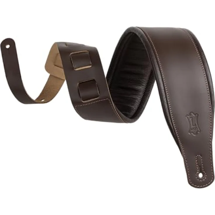 Levys Amped Leather 3" DBR, Gitarrengurt aus Vollnarbenleder mit Schaumstoffpolsterung, dunkelbraun, verstellbar von 94 cm bis 130 cm – Bild 1