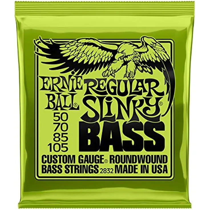 Ernie Ball Regular Slinky Nickelwound E-Basssaiten, Saitenstärke 50-105, satter, ausgewogener Ton, Made in USA