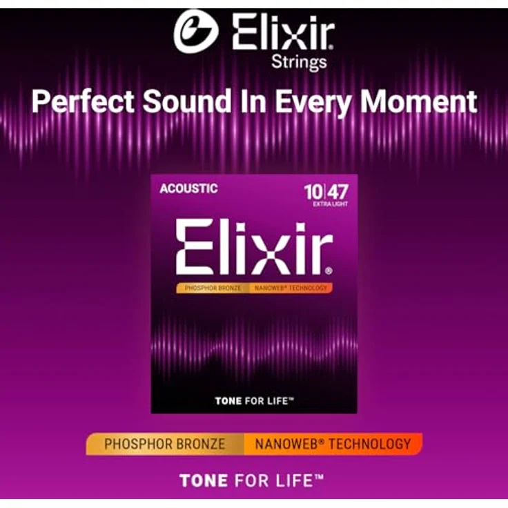 Elixir 16002 Phosphor Bronze Akustik-Gitarrensaiten mit NANOWEB Beschichtung, Extra Light (.010-.047) – Bild 3