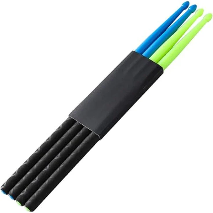 Musfunny Nylon Drumsticks 5A, 2 Paar mit Anti-Rutsch-Griffen aus leichtem Kunststoff, geeignet für Erwachsene, in Grün und Blau – Bild 1