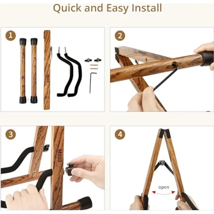 MUSO Gitarrenständer, faltbarer Akustikgitarrenständer aus Holz, A-Rahmen Design, für E-Gitarre, Bass, Violine und Ukulele, Zebra – Bild 4