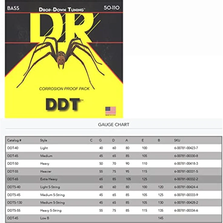 DR Strings DDT5-45, E-Bass Saiten Medium 45-125 für 5-Saiter Drop Tuning, handgefertigt in den USA – Bild 4