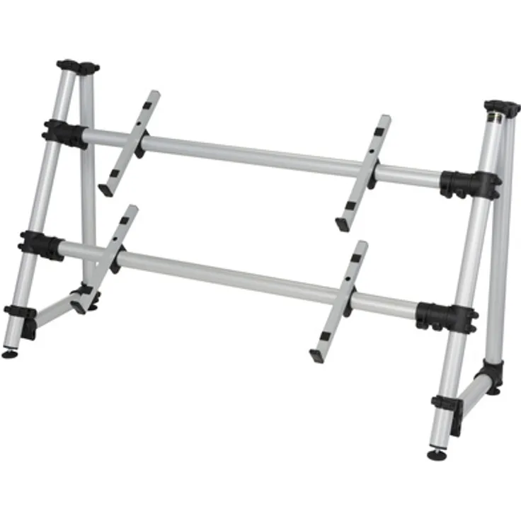 Jaspers 2DT-105S, höhenverstellbarer Keyboard-Ständer aus silberfarbenem Aluminium für 2 Keyboards, max. 15 kg pro Ablage, vormontiert, made in Germany