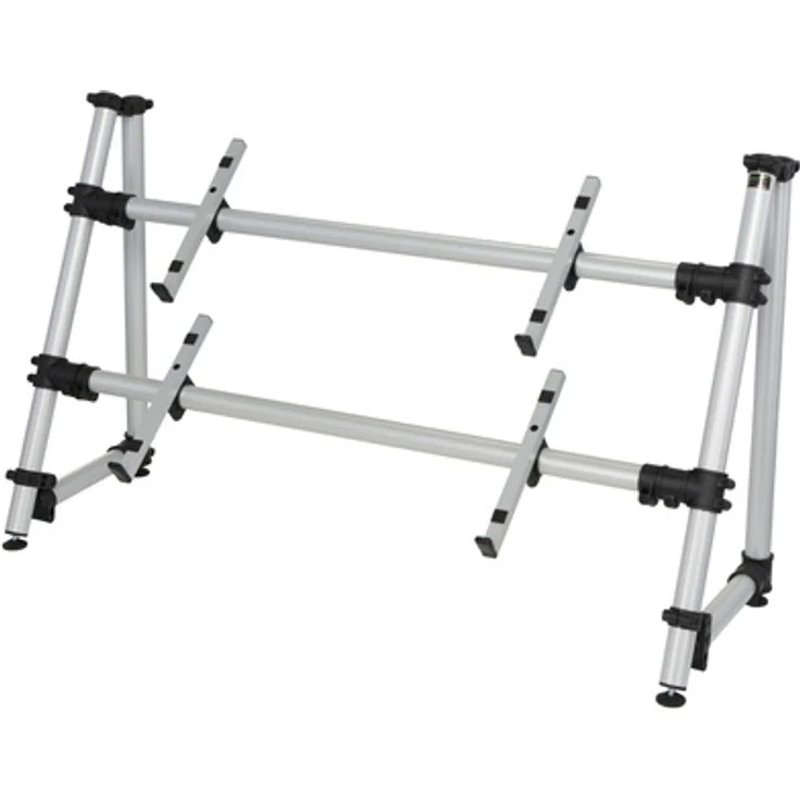 Jaspers 2DT-105S, höhenverstellbarer Keyboard-Ständer aus silberfarbenem Aluminium für 2 Keyboards, max. 15 kg pro Ablage, vormontiert, made in Germany