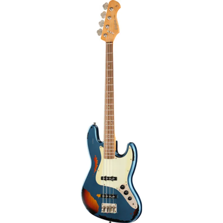 Harley Benton JB-62HA, E-Bass in Heavy Aged Lake Placid Blue over Sunburst, 20 Bünde, Alnico 5 Tonabnehmer