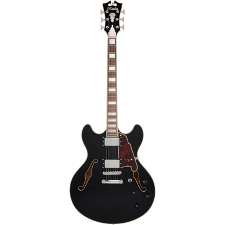 DAngelico Premier DC Solid Black, E-Gitarre Double Cut Semi-Hollow aus Ahorn mit D’Angelico Humbuckern und 22 Bünden