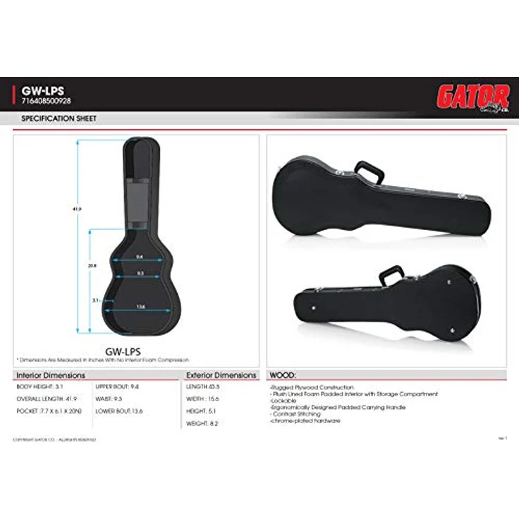 Gator Deluxe Case SC-Style, Gitarrenkoffer aus Sperrholz mit Plüschfutter, Schwarz – Bild 2