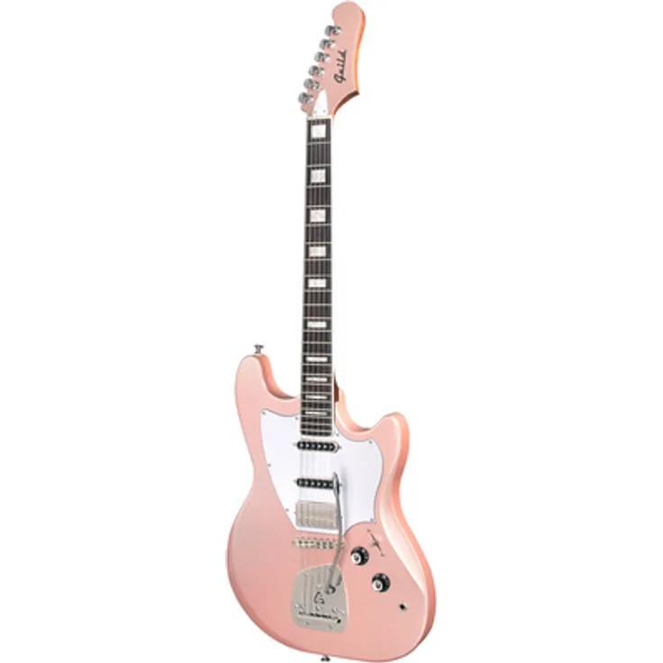 Guild Surfliner Deluxe RQM, E-Gitarre in Rose Quartz Metallic mit HSS Tonabnehmerkonfiguration und Guild Floating Vibrato