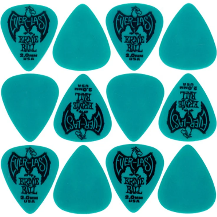 Ernie Ball Everlast Picks EB9196, 12er Pack, 2,00 mm Teal, strapazierfähiges Delrin Material, griffige Oberfläche
