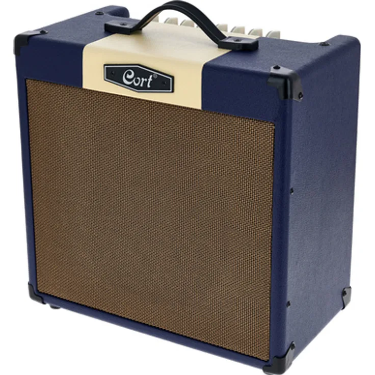 Cort CM30R Dark Blue Combo, E-Gitarren Combo mit 30 Watt RMS, 10" Lautsprecher, Clean/Crunch und Distortion Kanälen, Bluetooth und Vintage Design