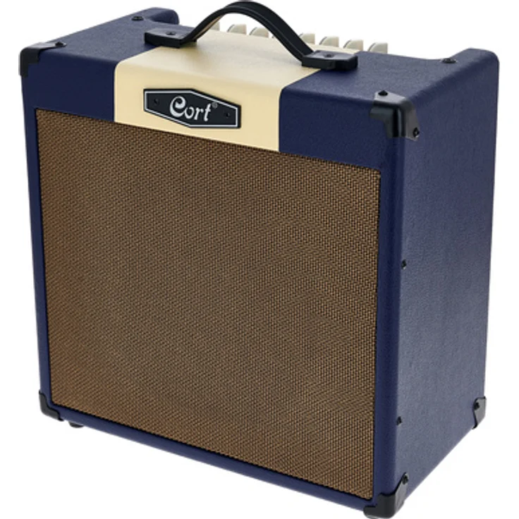 Cort CM30R Dark Blue Combo, E-Gitarren Combo mit 30 Watt RMS, 10" Lautsprecher, Clean/Crunch und Distortion Kanälen, Bluetooth und Vintage Design