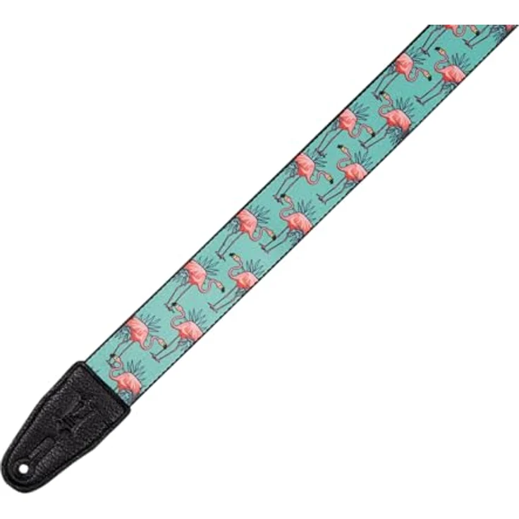 Levys Poly Print Strap Flamingo, Gitarrengurt aus Polyester mit Lederendstück, verstellbar bis 151 cm, mehrfarbig im Flamingo-Design – Bild 2