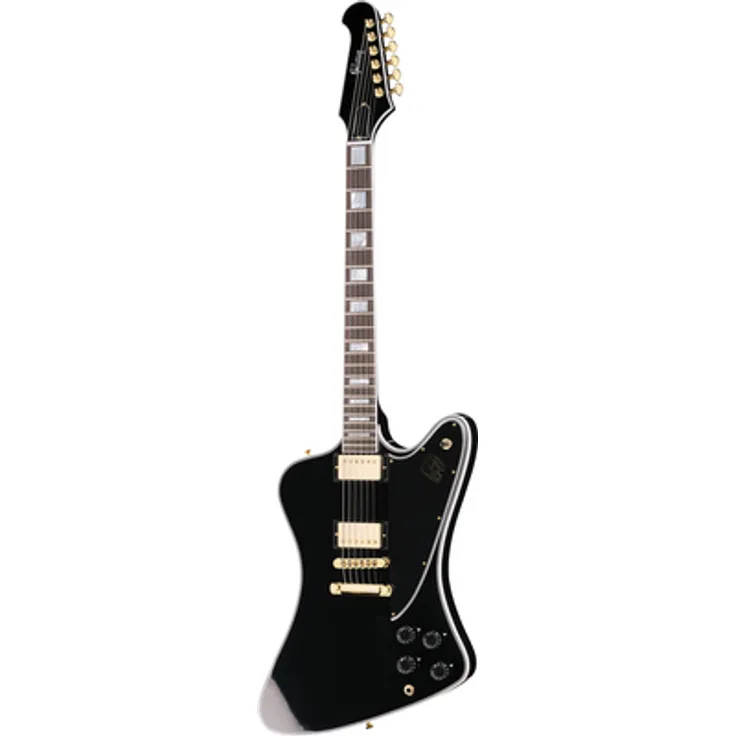 Gibson Firebird Custom Ebony, E-Gitarre mit Mahagoni-Korpus, Ebenholz-Griffbrett, 498T/490R Humbuckern, goldener Hardware, inkl. Koffer