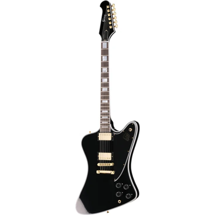 Gibson Firebird Custom Ebony, E-Gitarre mit Mahagoni-Korpus, Ebenholz-Griffbrett, 498T/490R Humbuckern, goldener Hardware, inkl. Koffer