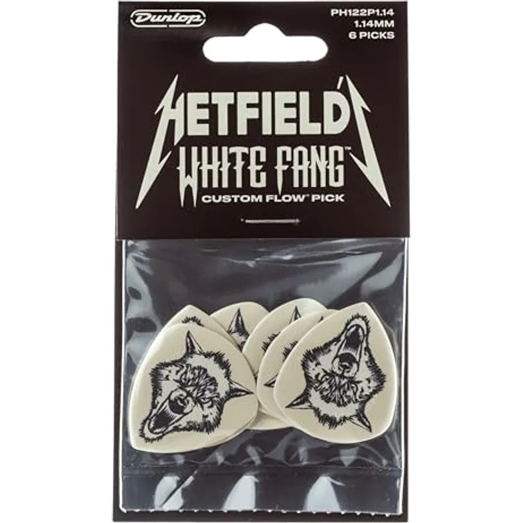 Jim Dunlop Plektrum Ultex Hetfield's White Fang, 1,14mm, 6 Stück, Weiß - für präzise Kontrolle und kraftvolle Riffs