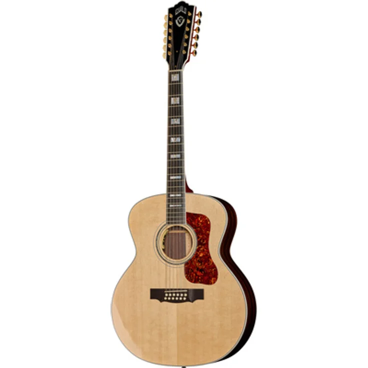 Guild F-512E Natural USA, 12-saitige Jumbo Westerngitarre mit AAA Sitka-Fichte Decke, Palisander-Korpus, LR Baggs Anthem Pickup, Farbe: Natur, inkl. Koffer