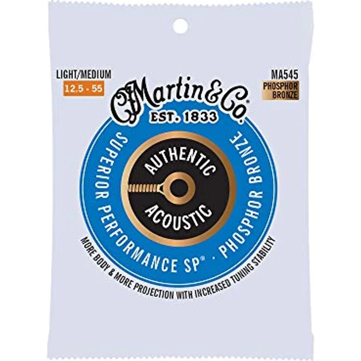 Martin Akustikgitarrensaiten MA545, Superior Performance Light/Medium 12,5-55, 92/8 Phosphor Bronze mit ausgewogenem Klang und hoher Biegbarkeit – Bild 1