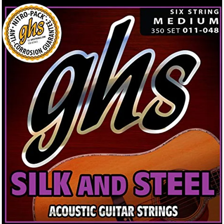 GHS Silk and Steel 350, Akustikgitarrensaiten-Set aus silberplattiertem Kupfer, Medium (.011-.048)
