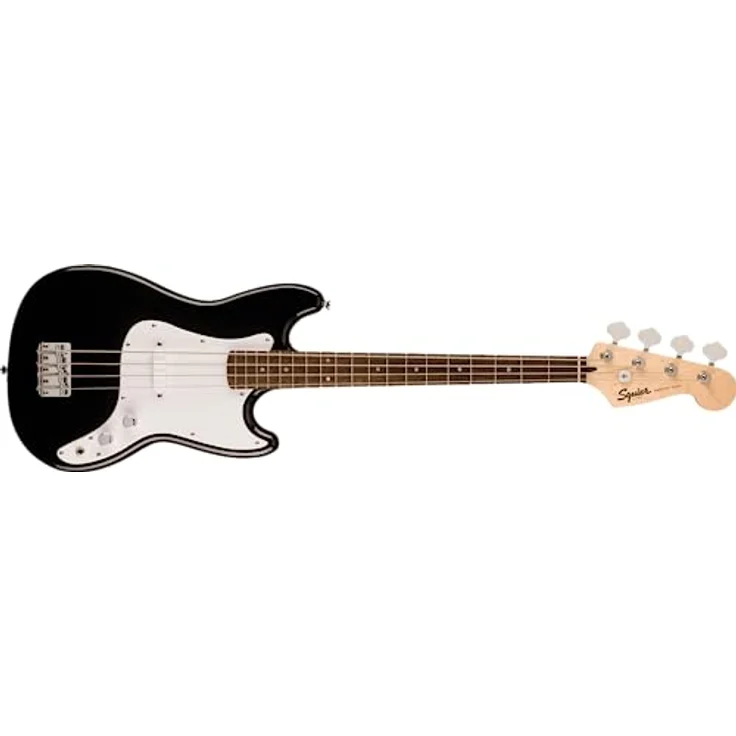 Squier by Fender Sonic Bronco Bass, E-Bass mit Laurel-Griffbrett und weißem Schlagbrett, Schwarz, inklusive kostenloser virtueller Kurse auf Fender Play – Bild 1