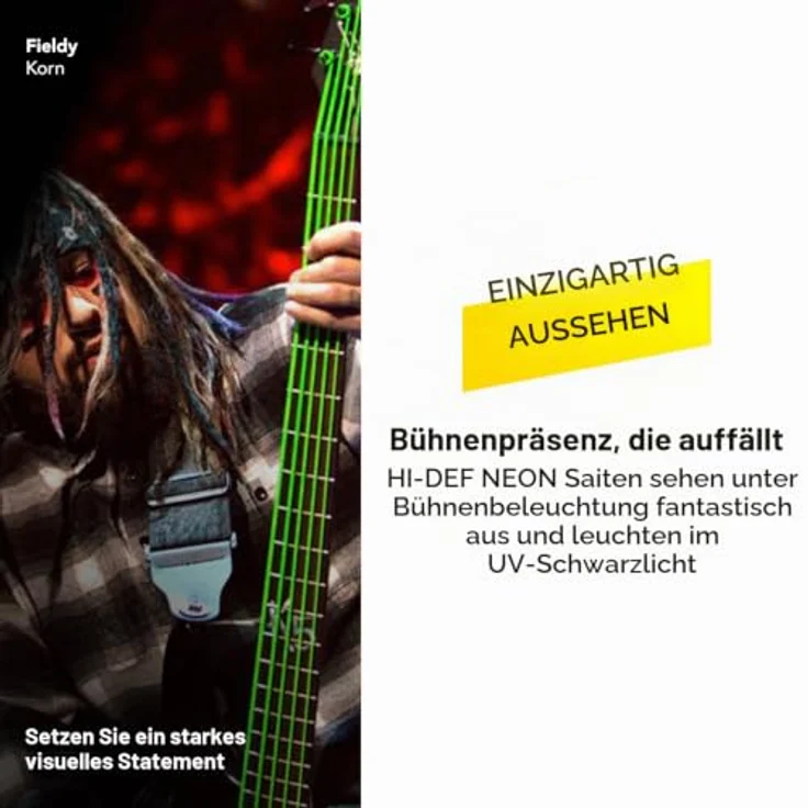DR Strings Hi-Def Neon Grün NGB-45, E-Bass Saiten Medium 45-105, neonfarben und schwarzlichtreaktiv – Bild 5