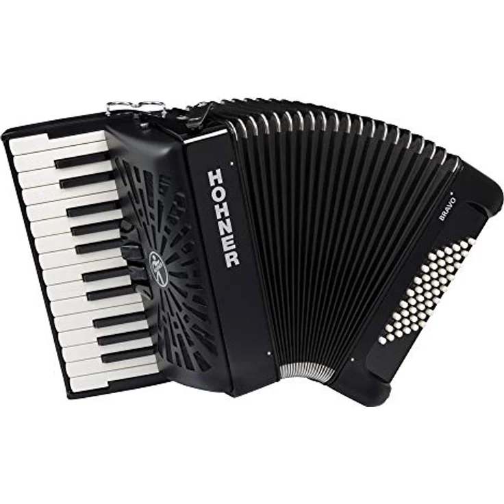Hohner Bravo II 48 Black, Piano-Akkordeon mit 48 Bässen und Silent Key, schwarz – Bild 2