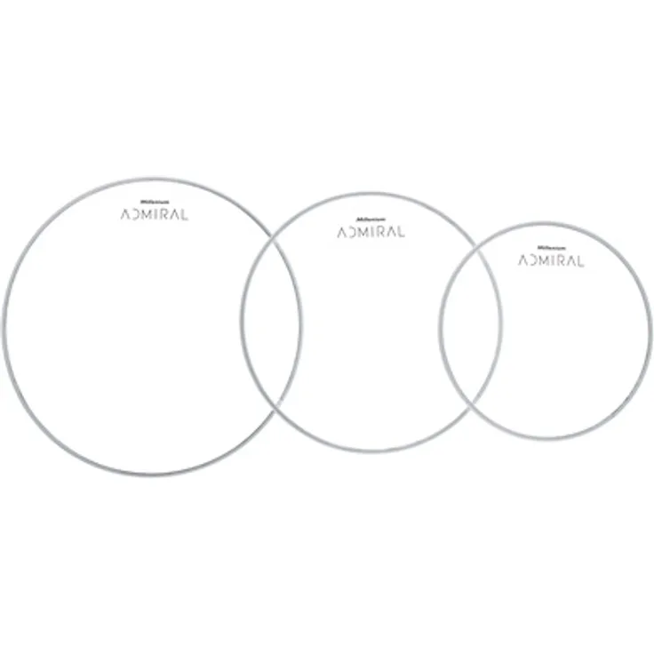 Millenium Admiral Clear Drumhead Pack 2, einlagige Schlagzeugfelle, transparent, Größen: 10", 12", 14", offener, obertone-reicher Ton