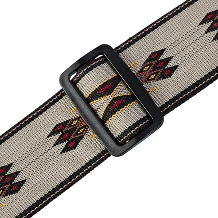 Levys Woven Poly Strap 2", Gitarrengurt aus Polypropylen mit Lederendstück, verstellbar von 107 cm bis 157 cm, Farbe Tan, Jacquard Design – Bild 3
