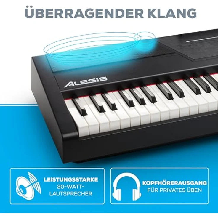 Alesis Recital Pro, E Piano 88 Tasten mit gewichteten Tasten, Lautsprechern, Kopfhörerausgang, 12 Stimmen, Klavier Lektionen Abo – Bild 3