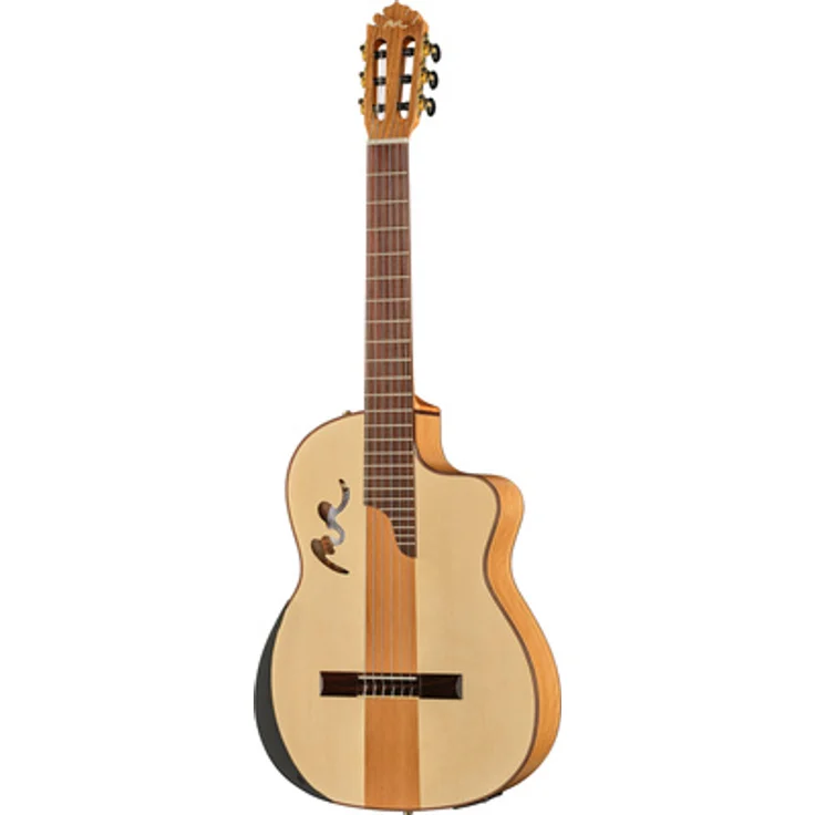 Manuel Rodriguez Cafe Cortado Curly Walnut, E-Akustik Konzertgitarre mit Fichten- und Curly Walnuss-Korpus, Cutaway, 3-Band EQ Preamp mit Stimmgerät, seidenmatte Oberfläche