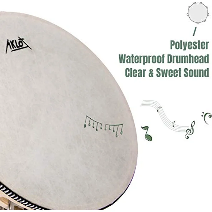 AKLOT 10" Tamburin Handtrommel mit 8 Paar Metallglocken-Jingles, stabile Pappelholzstruktur, ideal für Party, Tanz und Gesangsbegleitung – Bild 3