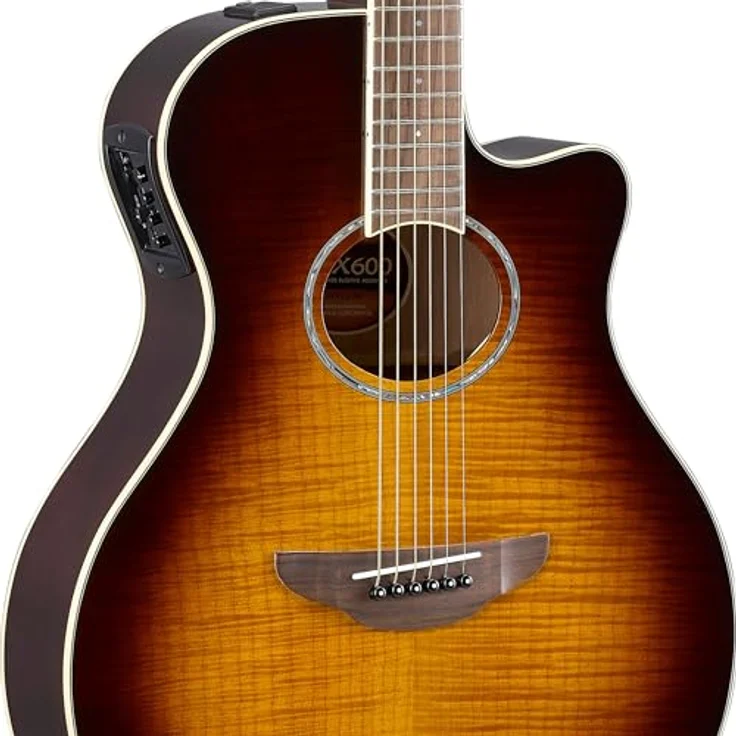 YAMAHA APX600FM Elektroakustik-Gitarre, Geflammte Ahorn-Decke, Thinline-Korpus, 25" Mensur, System65 Tonabnehmer mit EQ, Integriertes Stimmgerät, Amber – Bild 2