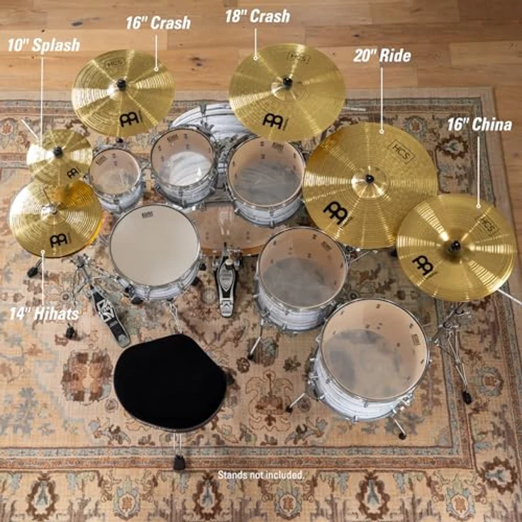 Meinl Cymbals HCS Super Schlagzeug Becken Set, 14 Zoll Hihat, 20 Ride, 16 Crash, 18 Crash, 16 China, 10 Splash, Messing, traditionelles Finish, inkl. Video Box Pack – Bild 2
