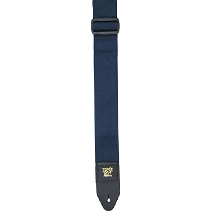 Ernie Ball 4049 Poly Strap, Gitarrengurt in Navy, verstellbar von 104 bis 182 cm, 5 cm breit, mit schwarzen Lederenden und goldfarbenem Logo – Bild 3