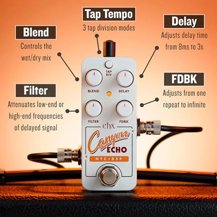Electro Harmonix Pico Canyon Echo Digital Delay, Effektpedal für E-Gitarre mit Tap Tempo und wählbarem Tails-Bypass – Bild 7