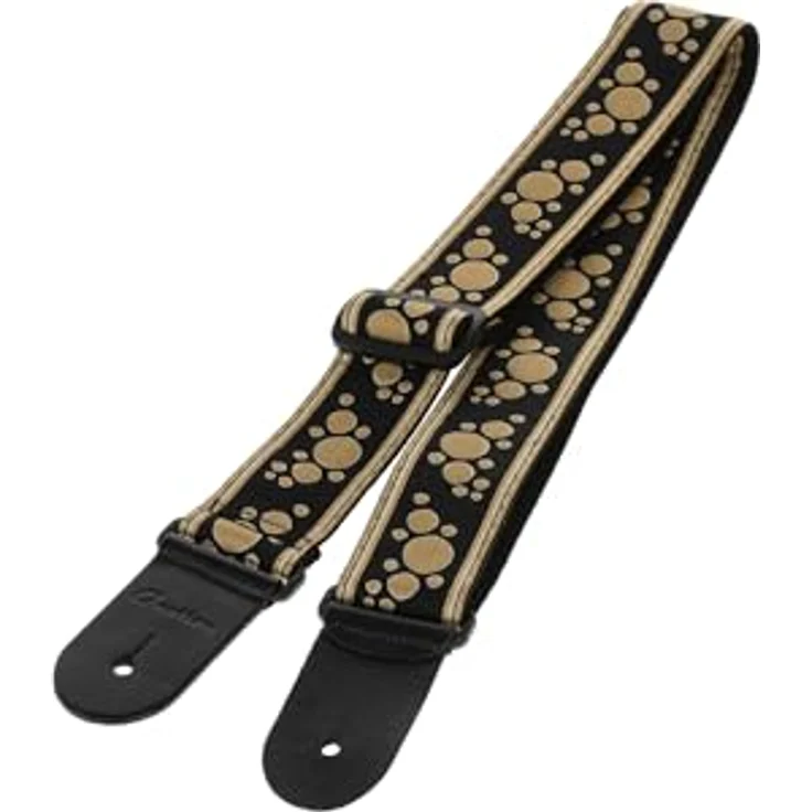 Ovation Soundhole Retro Gold, Gitarrengurt aus Nylon mit stabilen Lederenden, 50 mm breit, verstellbar von 84 cm bis 144 cm, goldfarben mit gesticktem Multi-Soundhole-Motiv – Bild 4