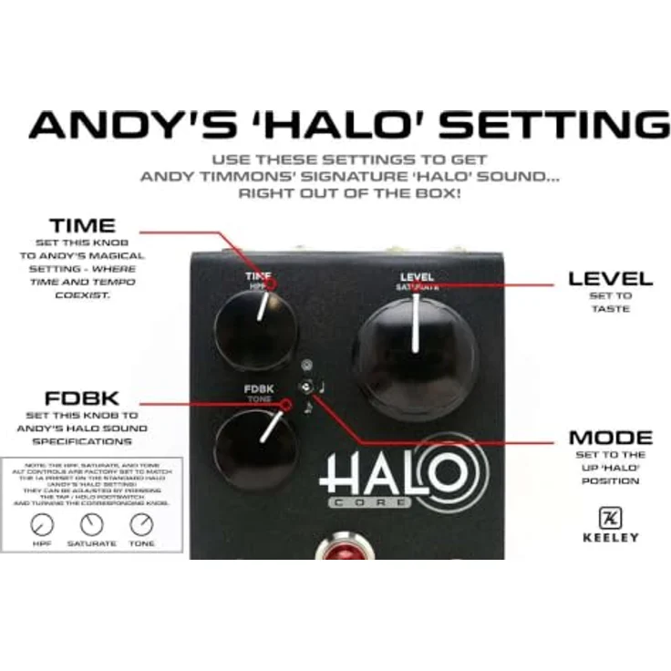 Keeley Halo Core - Andy Timmons Echo, True Stereo Delay Pedal mit 1500 ms max. Delay Time, 3 Delay Rhythm-Mode und Saturate-Regler – Bild 8